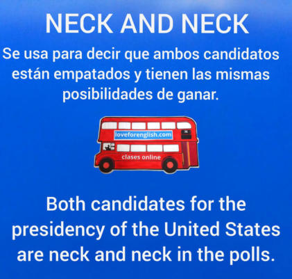 neck and neck traducción al español, how to say neck and neck in spanish, english idioms, frases hechas en ingles, neck and neck en castellano